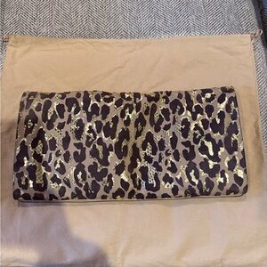 Michael Kors Collection Leopard Metallic Clutch with Beige Suede Interior NWT